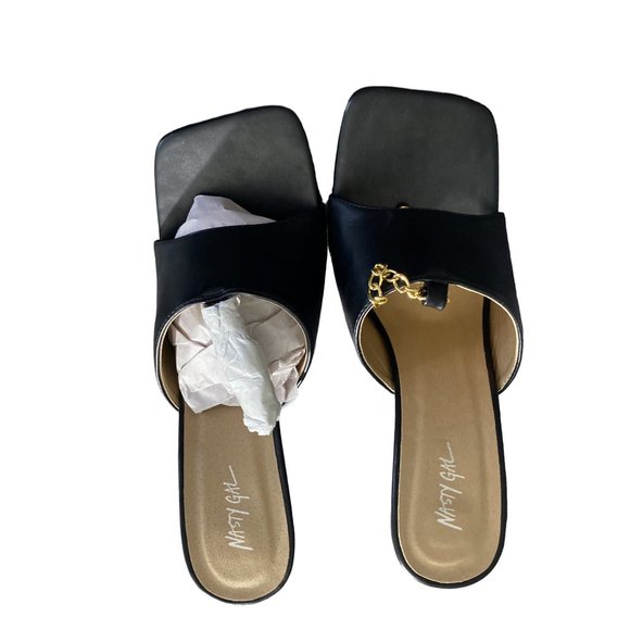 Nasty Gal Black Chain Strap Stiletto Mules **NEW** - Picture 7 of 9